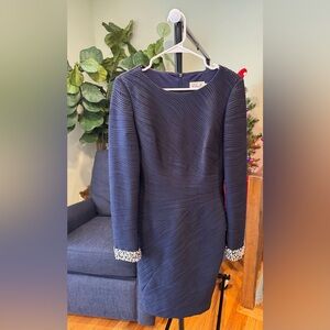 Eliza J Textured Navy Dress with Embellished Cuffs